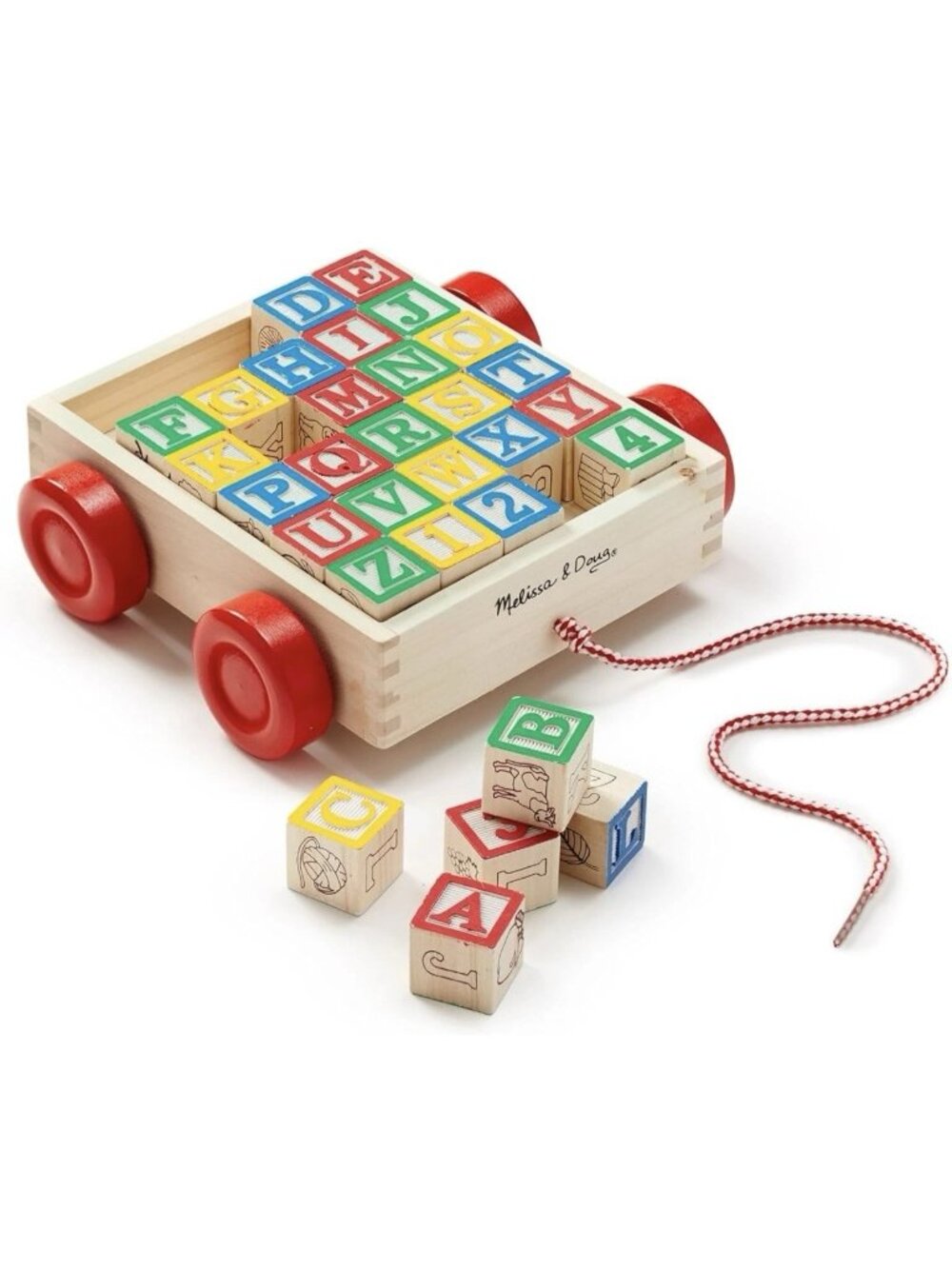 Melissa & Doug Classic ABC 123 Wooden Block Cart New Sealed in Plastic 30 Blocks